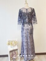深藍色日系刺繡晚宴媽媽禮服