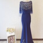 深藍色水晶披肩晚宴媽媽禮服