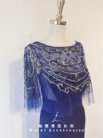 深藍色水晶披肩晚宴媽媽禮服