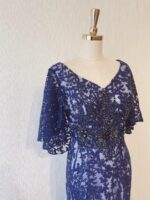 深藍色日系水袖晚宴媽媽禮服