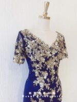 深藍色燙金亮片晚宴媽媽禮服