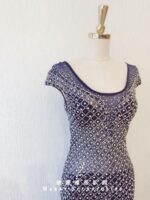 深藍色水晶裸紗晚宴媽媽禮服