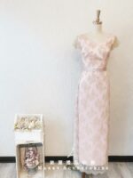 粉色緞料日系蕾絲晚宴媽媽禮服