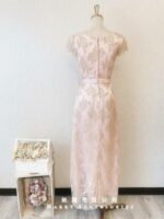 粉色緞料日系蕾絲晚宴媽媽禮服
