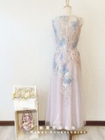 粉藍色相間刺繡晚宴媽媽禮服