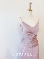 粉色細肩封腰晚宴媽媽禮服