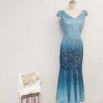 漸層藍魚尾全蕾絲晚宴媽媽禮服