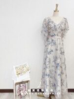 日系藍線刺繡晚宴媽媽禮服