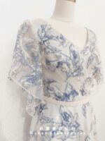 日系藍線刺繡晚宴媽媽禮服