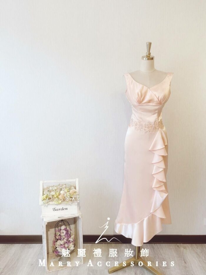 粉膚色緞料氣質晚宴媽媽禮服