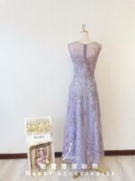紫色刺繡蕾絲抹胸晚宴媽媽禮服