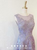 紫色刺繡蕾絲抹胸晚宴媽媽禮服