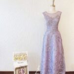 紫色刺繡蕾絲抹胸晚宴媽媽禮服