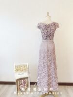 紫色蕾絲水晶腰鍊晚宴媽媽禮服