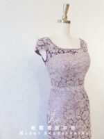 紫色蕾絲水晶腰鍊晚宴媽媽禮服