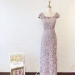 紫色蕾絲水晶腰鍊晚宴媽媽禮服