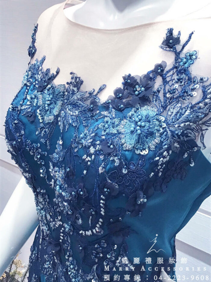 深湖水綠緞面媽媽禮服