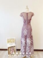 藕紫色刺繡蕾絲典雅晚宴媽媽禮服