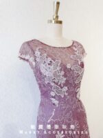 藕紫色刺繡蕾絲典雅晚宴媽媽禮服