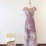 藕紫色刺繡蕾絲典雅晚宴媽媽禮服