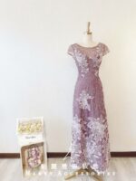藕紫色刺繡蕾絲典雅晚宴媽媽禮服