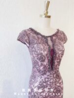 紫色亮片刺繡性感晚宴媽媽禮服