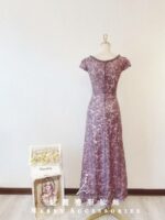紫色亮片刺繡性感晚宴媽媽禮服