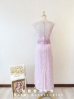 粉紫色蕾絲緞料腰封式晚宴媽媽禮服