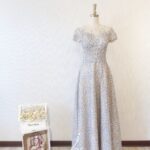 淺藍色刺繡蕾絲晚宴媽媽禮服