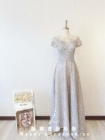 淺藍色刺繡蕾絲晚宴媽媽禮服