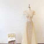 鵝黃色水晶刺繡管珠晚宴媽媽禮服