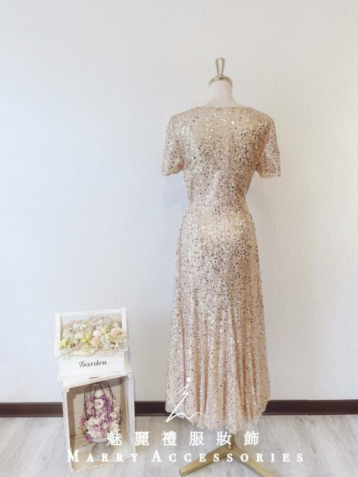 金色亮片晚宴媽媽禮服