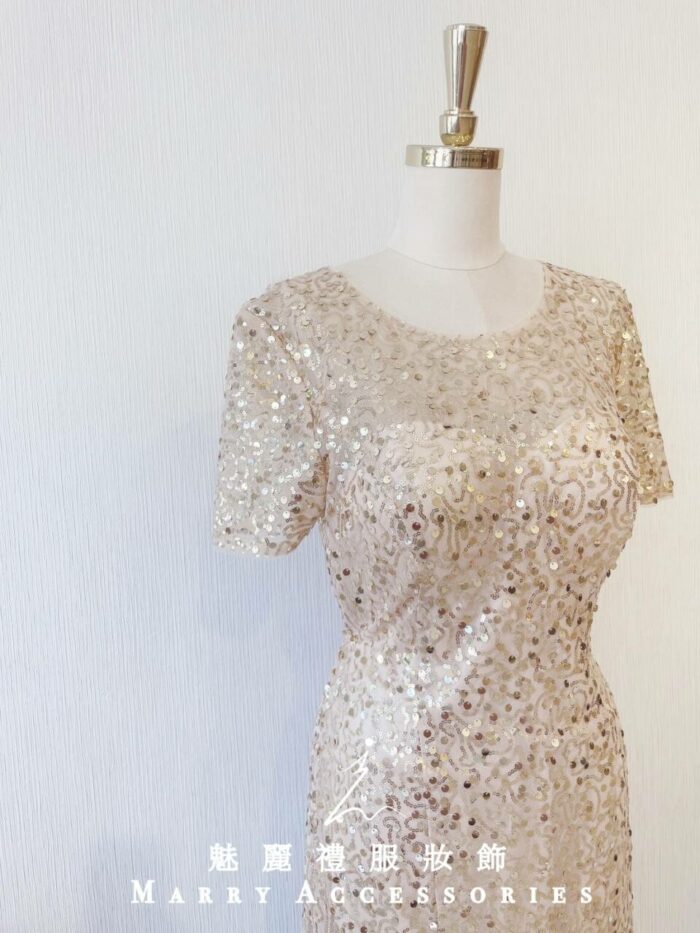 金色亮片晚宴媽媽禮服