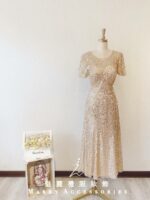 金色亮片晚宴媽媽禮服