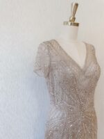 香檳金水晶系管珠晚宴媽媽禮服