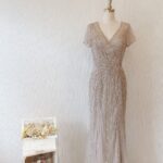 香檳金水晶系管珠晚宴媽媽禮服