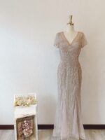 香檳金水晶系管珠晚宴媽媽禮服