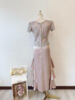 香檳金緞料刺繡晚宴媽媽禮服