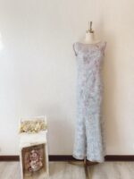 藍粉色刺繡蕾絲晚宴媽媽禮服