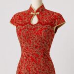 正紅色旗袍金線刺繡晚宴媽媽禮服