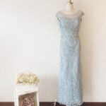 灰藍色刺繡管珠晚宴媽媽禮服