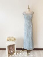 灰藍色刺繡管珠晚宴媽媽禮服