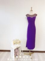 紫色抹胸氣質修身晚宴媽媽禮服