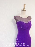 紫色抹胸氣質修身晚宴媽媽禮服