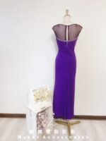 紫色抹胸氣質修身晚宴媽媽禮服