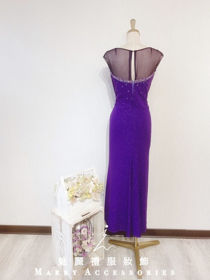 紫色抹胸氣質修身晚宴媽媽禮服