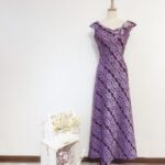 紫色蕾絲船型領魚尾晚宴媽媽禮服