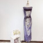 深紫色金屬色絨料設計晚宴媽媽禮服