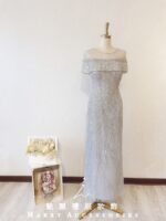 銀灰色斗篷式亮片晚宴媽媽禮服