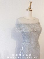 銀灰色斗篷式亮片晚宴媽媽禮服